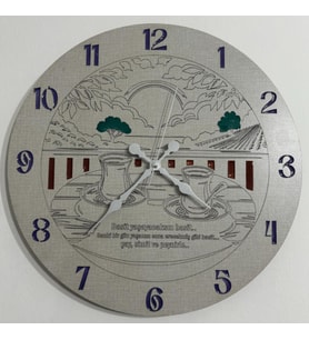 Ahşap Desen Duvar Saati - Çay, Simit ve Peynir - Epoksi Reçine Kaplamalı - 40 cm (Çok Renkli)
