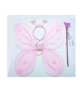 Toz Pembe Renk Kelebek Kanadı Tacı ve Sopası 50x37 cm (5343)