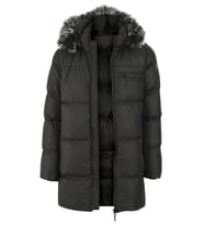 Erkek Kürk Kapüşonlu Uzun Model Siyah Şişme Mont & Kaban & Parka