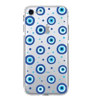 PrintiFy iPhone SE 2022 ile Uyumlu Nazar Boncuğu 1 Baskılı Kamera Korumalı Şeffaf Silikon Kılıf
