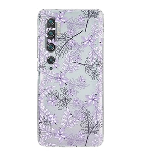 Xiaomi  Mi Note 10 Pro  Kamera Korumalı Kapak Floral Lila Tasarımlı Şeffaf  Kılıf