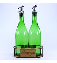 Lazer Kesim Stantlı Zeytinyağı Şişe Seti 2’li Yağdanlık Sosluk Sirkelik 2×750 ml Açık Yeşil Silver Renk Akıtıcılı