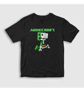 Presmono Unisex Çocuk Siyah Creeper Minecraft T-Shirt 29305tt