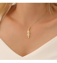 925 Ayar Gümüş Taşlı Timsah Kolye (Altın)