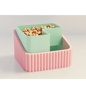 3D Baskı Fıstık Kasesi - Çift Hazneli Kabuk Ayırıcı Sunum Kasesi - Pembe Mint