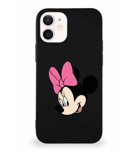 Apple iPhone 12 Mini Soft Premier Kapak Minnie Mouse-B Tasarımlı Silikon Kılıf - Siyah (Şeffaf)