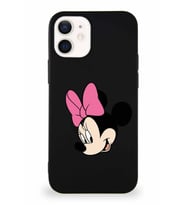 Apple iPhone 12 Mini Soft Premier Kapak Minnie Mouse-B Tasarımlı Silikon Kılıf - Siyah (Şeffaf)