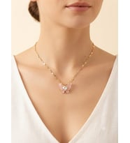 Pembe Kelebek ve Kalp Figürlü Gold Kolye