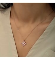 Gümüş Rose Pembe Taşlı Umut Çiçeği Kolye