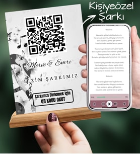 BK Gift Kişiye Özel Şarkı QR Kodlu Ahşap Standlı Pleksi, Sevgiliye Hediye, Kişiye Özel Şarkı