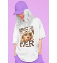 Tasarım Billie Eilish Happier Than Ever Baskılı Unisex Oversize Şarkıcı Tişört