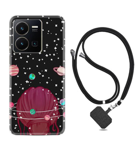 Vivo Y22 Kılıf Resimli Boyun Askılı İpli Desenli Silikon Space Woman 1311