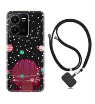 Vivo Y22 Kılıf Resimli Boyun Askılı İpli Desenli Silikon Space Woman 1311