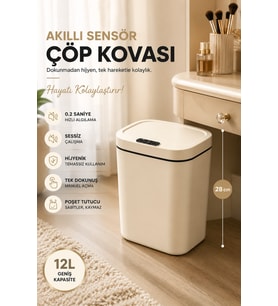 Sensörlü Çöp Kovası 12 Litre Otomatik Kapaklı Akıllı Temassız Çöp Kutusu Mu