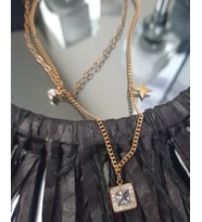 Baget taşlı çelik kolye kuzey yıldızı detaylı 2li rose gold