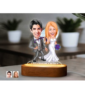 BK Gift Kişiye Özel Yeni Evli Çift  Karikatürlü Dekoratif 3D Biblo LED Işıklı Gece Lambası-7, Düğün Hediyesi, Yıl Dönümü Hediyesi
