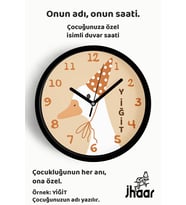 İsme Özel Parti Şapkalı Su Kuşu Çocuk Odası Duvar Saati Orta Boy 30 cm Siyah Camlı Sessiz