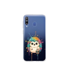 Samsung Galaxy M30 ile Uyumlu Splash Kirpi Tasarımlı Şeffaf Silikon Kılıf