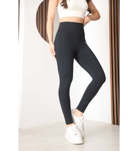 Kadın Lacivert Yüksek Bel Toparlayıcı Spor Tayt - Esnek Polyester Spandex Fitness Yoga Taytı