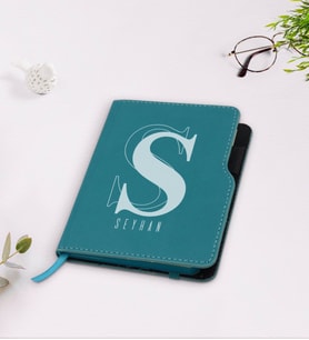 BK Gift Kişiye Özel İsimli Turkuaz Termo Deri Defter-34