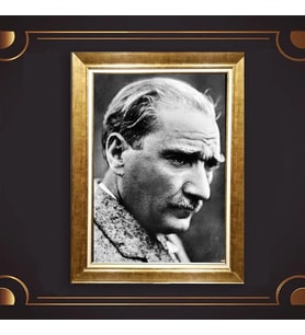Altın Varaklı Çerçeveli Paspartulu Atatürk Tablo z4781 (Gold)