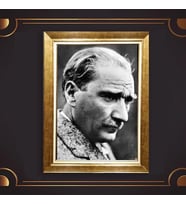 Altın Varaklı Çerçeveli Paspartulu Atatürk Tablo z4781 (Gold)