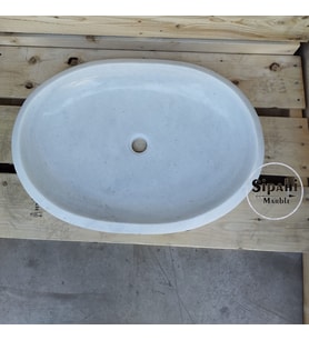 Beyaz Mermer Oval Lavabo