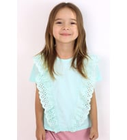 Breeze Kız Çocuk Tişört Güpürlü Çiçekleri Nakışlı 1.5-5 Yaş, Su Yeşili