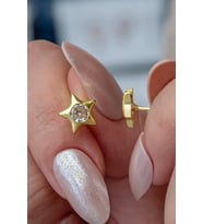 925 Ayar Gümüş Minimal Gold Tektaş Yıldız Küpe