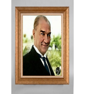 EV İŞYERİ OFİS İÇİN ALTIN ÇERÇEVELİ PASPARTULU ATATÜRK TABLO S557