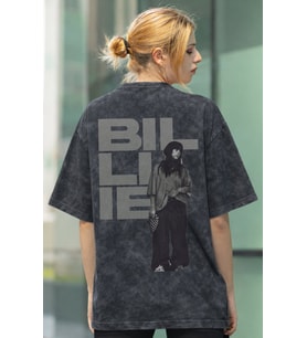 Tasarım Billie Eilish Şarkıcı Sırt Baskılı Unisex Oversize Eskitme Yıkamalı Tişört