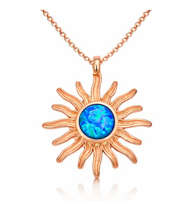 Gümüş Rose Mavi Opal Taşlı Güneş Kadın Kolye