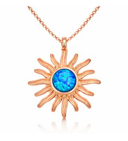Gümüş Rose Mavi Opal Taşlı Güneş Kadın Kolye
