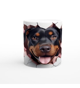 Çatlaktan Bakan Rottweiler Temalı Baskılı Kupa Bardak