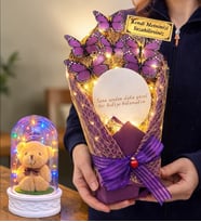 Size Özel Led Işıklı Aynalı Kelebek Buketi & Renkli Led Işıklı Fanuslu (Model 4)