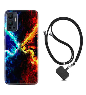 Infınix Hot 12 Kılıf Silikon Boyun Askılı İpli Desenli Silikon Red Blue Leon 1714