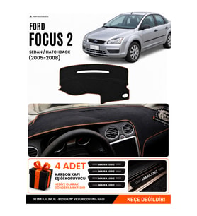 FORD FOCUS 2 (2005-2008) Uyumlu Torpido Örtüsü Torpido Kılıfı - Siyah Kahverengi