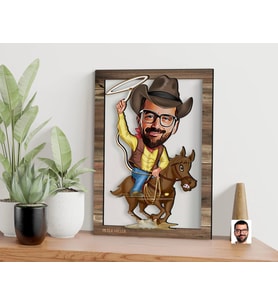 BK Gift Kişiye Özel Kovboy Karikatürlü 3D Ahşap Tablo, Sevgiliye Hediye, Arkadaşa Hediye, Yıl Dönümü Hediyesi, Doğum Günü Hediyesi-1