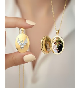 Fotoğraflı Açılabilir Anka Kuşu Altın Kaplama Gümüş Kolye (Gold)