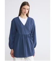 LCW Modest Lacivert Kruvaze Yaka Dokulu Kadın Kimono