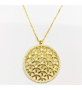 Taşlı Yaşam Çiçeği Gold Altın Kolye