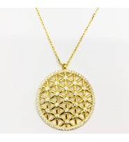 Taşlı Yaşam Çiçeği Gold Altın Kolye