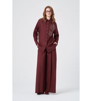 FTZ Women Kadın Rahat Kalıp Zincir İşleme Tencel Keten Takım Bordo 31374
