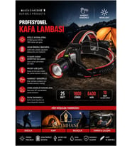 Kalemhane Profesyonel Kafa Lambası 25W 1800 Lümen Hareket Sensörlü 6400 mAh Şarjlı LED Kafa Feneri