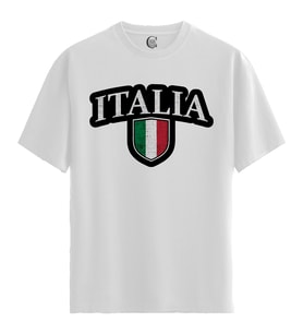 Italia Shield - %100 Pamuklu Erkek Beyaz Tişört - Premium Quality (Siyah - Beyaz)
