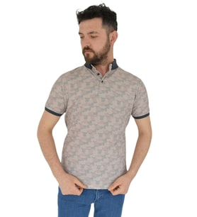 Erkek Polo Yaka Dijital Baskılı Tişört Waffle 2373 BGL-ST02795 (Somon)