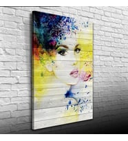 Sarı Beyaz Tonlarda Kadın Portresi Kanvas Tablo 50 x 70