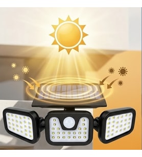 74 LED Hareket Sensörlü 3 Kafalı Solar Duvar Lambası - Ayarlanabilir Açılı, Güneş Enerjili, Dış Mekan Bahçe Aydınlatması 3 Mod