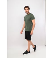 Erkek V Yaka Tshirt Şort Cep Fermuarlı Alt Üst Takım (Haki)