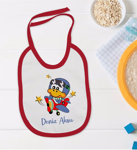 BK Kids Kişiye Özel Sevimli Pilot Tasarımlı Kırmızı Bebek Mama Önlüğü-3